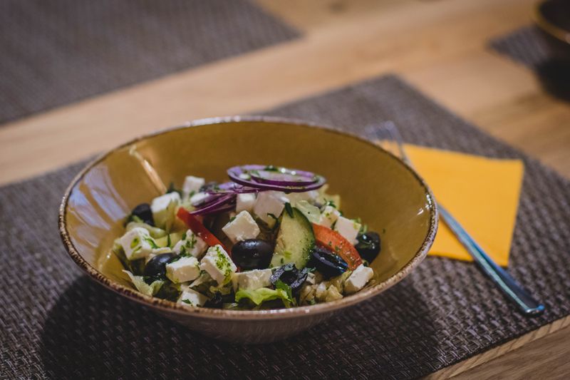 Mediterranean salad with olives and feta at Pizzana